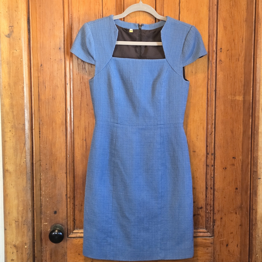 4.collective (4C) Blue Basketweave Notch Neck Sheath Dress - Size 4